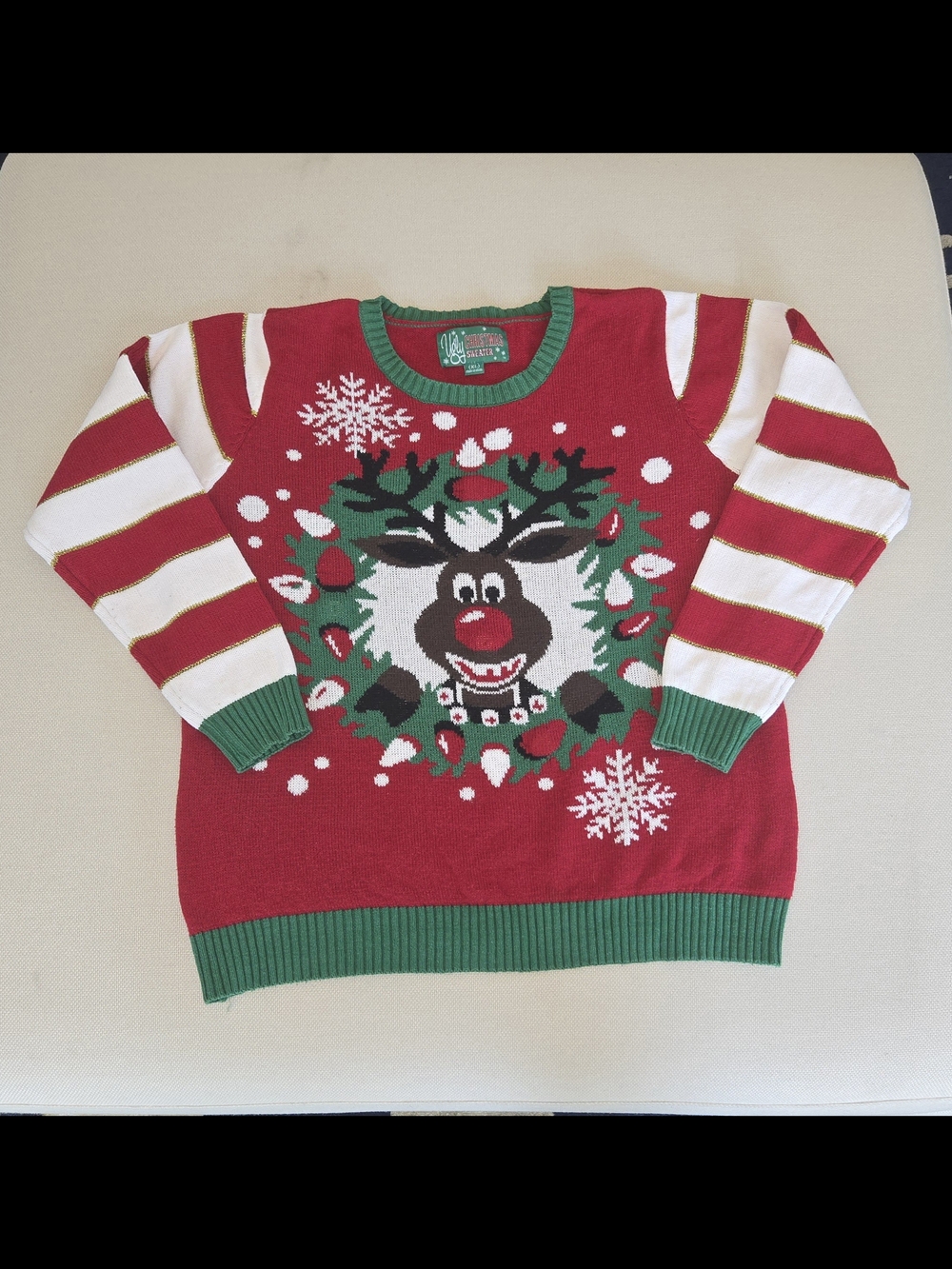 Ugly Christmas Sweater * X-LARGE * Rudolph Reindeer * Holiday